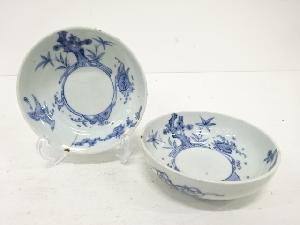 古伊万里　染付　松鶴　なます皿　2客揃